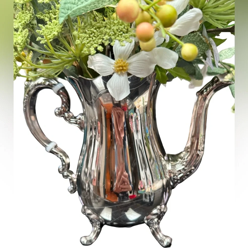 Vintage Newely Designed Elegant Floral Arrangement in Silver-plated Pitcher